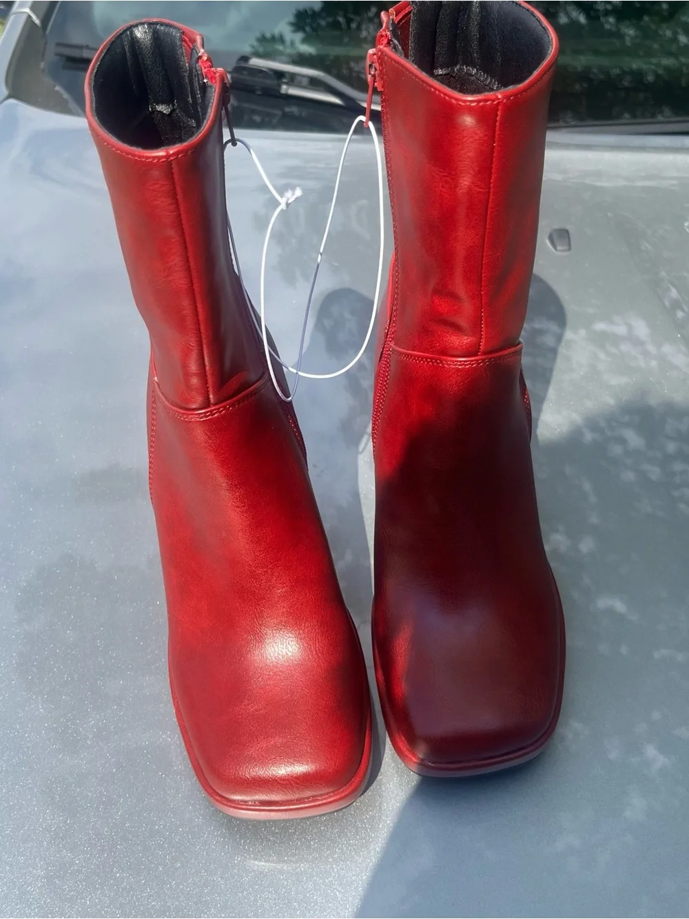 Diba Red Platform Block Heel Ankle Boots